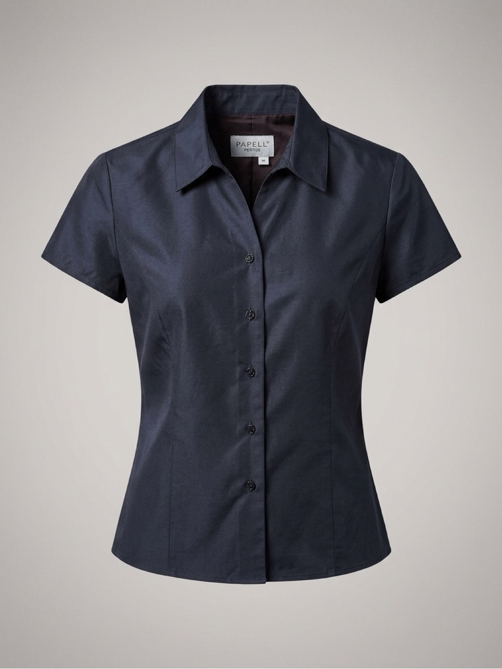 Papell Petites Short Sleeve Silk Button Down in Black Size 6P